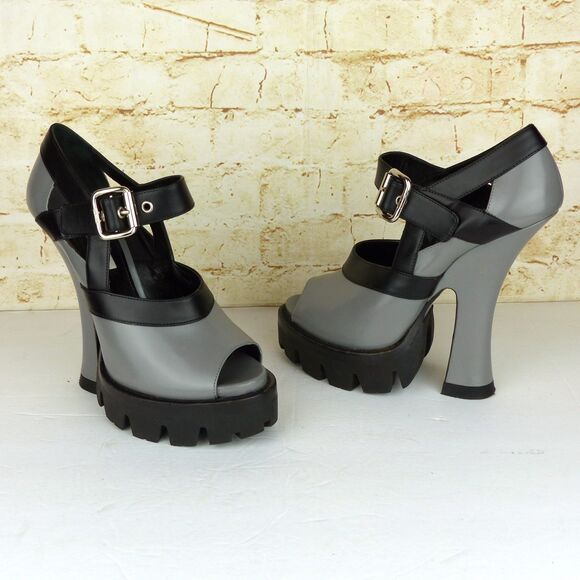 Miu Miu Fall 13 Runway Platform Heels Women 40 Gray Black Patent Mary Jane Shoes - Picture 5 of 15